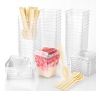 Tazze da dessert, 50 pezzi, in plastica con cucchiai, riutilizzabili, 2oz/60 ml, mini tazze da dessert fai da te, per matrimoni