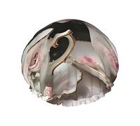 Tazze da tè con rose romantica stampa shabby cuffia da doccia per le donne leggera riutilizzabile morbido doppio strato impermeabile a prova di perdite.