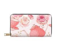 Tazze da tè con rose romantiche shabby lunghe pochette in ecopelle chic eleganti portafogli da donna per donne moderne porta carte di grande capacità e tasche organizer borsa resistente per i viaggi