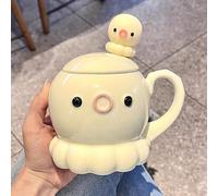 Tazze da Tè Fatte a Mano 385 Ml con Coperchio, a Prova di Perdite, Tazza Termica con Motivo Medusa Rosa, Tazze da Caffè in Ceramica Creative Stile Anime Kawaii, Donne Uomini(Yellow)