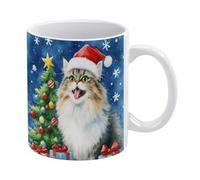 Tazze Da Tè In Ceramica Christmas Cat Winter Maine Coon Cat Con Manico Tazze Da Caffè In Ceramica Colorata Tazza In Porcellana Per Thè Anniversario Latte
