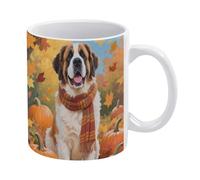 Tazze Da Tè In Ceramica Dog Fall St Bernard Dog Maple Leaves Pumpkins Resistenti Tazze Mug Statement Tazza In Porcellana Per Quotidiano Latte Caffe