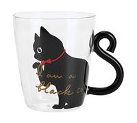 Tazze da tè, vetro borosilicato alto 3,1 x 3,5 pollici Tazza per gatti Tazza trasparente per gatti per la decorazione della tavola(Black cat)