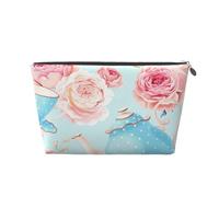 Tazze da teiera vintage con rose e fiori, Borsa da toilette Borsa per trucco Borsa per cosmetici Borsa da toilette da viaggio portatile