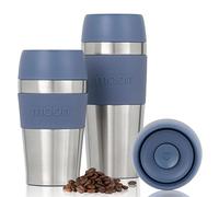 Tazze da viaggio Moon 360° - Tazza da caffè riutilizzabile a prova di perdite per bevande calde - Tazza termica in acciaio inox, adatta ai portabicchieri dell'auto (300 ml, metallo riciclato/blu)