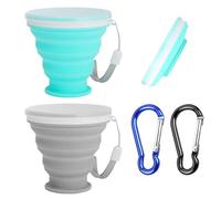 Tazze d'acqua pieghevoli in silicone da 2 pezzi con moschettoni da 2 pezzi, bottiglia d'acqua portatile con coperchio, tazza da viaggio telescopica, tazza da campeggio, per campeggio, viaggio, ecc