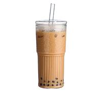 Tazze di con coperchi e cannucce, bicchiere in borosilicato alto bicchiere per caffè freddo acqua frullato tazze da caffè freddo, tazza da caffè da viaggio a bocca larga barattolo di