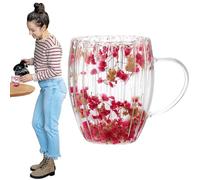 Tazze di con fiori secchi, 300 ml, a doppia parete, trasparente, con manico, da caffè per uomini e donne, tazze da latte per bevande calde e fredde
