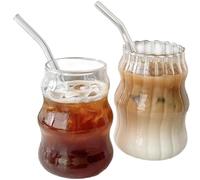 Tazze di vetro con cannucce 2 pezzi in vetro a costola vintage da 18 once di vetro a filo vetro a forma di bicchieri da caffè ghiacciato per il succo di succo di whisky per il Natale per Natal