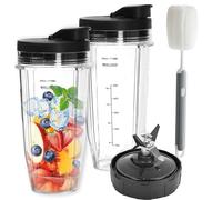 Tazze Frullatore con Lama Estraente 7 Pale per Nutri-2 Contenitori da 24oz (710ml) con Coperchi a Ribalta Portatili+Spazzola Pulizia Compatibile con BL480/BL490/BL640/BL682/NN102/BL2012/CT641