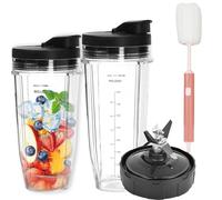 Tazze Frullatore con Lama Estraente 7 Pale per Nutri Ninja - 2 Contenitori da 24oz (710ml) con Coperchi a Ribalta Portatili+Spazzola Pulizia Compatibile con BL480/BL490/BL640/BL682/NN102/BL2012/CT641