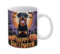 Tazze Happy Black Dog Spooky Moon Bat Pumpkin Antimacchia Tazze Da Caffè In Ceramica Resistenti Mug In Porcellana Per Quotidiano Thè Anniversario
