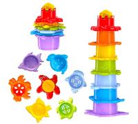 Tazze Impilabili Bambini Set Bagno 29 cm Torre Impilabile per Ragazzi e Ragazze dai 1 Anno, Giocattoli Montessori Giochi Bagnetto, per la Spiaggia e Piscina, Idea Regalo