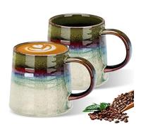 Tazze In Ceramica: Set Da 2 Grandi Tazze Da Caffè, Adatte Per Microonde E Lavastoviglie, Ideali Per Ufficio E Casa (Verde, 450ml)