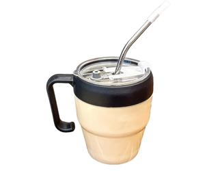 Tazze in con 2 coperchi, tazze da bere, da caffè con stampa di lettere e cannucce, per cannuccia multiuso con manico per bevande calde ghiacciate, ideale per i resesta