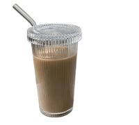 Tazze in Vetro 1 pz 380 ml tazza di vetro a strisce semplici con coperchio e cannuccia tazza di tè trasparente bicchiere di succo di birra lattina tazze di latte moka colazione tazza di caffè