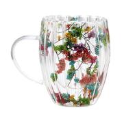 Tazze In Vetro A Doppia Parete Floral Fusion | Tazza Con Fiori In Vetro Da 300 Ml | Bicchieri A Doppia Parete Isolati Con Fiori Secchi Con Manico | Tazza Con Fiori Trasparenti Resistente Al Calore