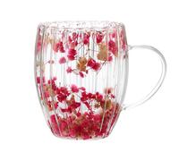 Tazze In Vetro A Doppia Parete Floral Fusion | Tazza Con Fiori In Vetro Da 300 Ml | Bicchieri A Doppia Parete Isolati Con Fiori Secchi Con Manico | Tazza Con Fiori Trasparenti Resistente Al Calore
