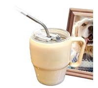 Tazze in vetro con 2 coperchi, tazze da bere, tazza da caffè con stampa di lettere e cannucce, tazza per cannuccia multiuso con manico per bevande calde ghiacciate, ideale per i resesta