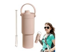 Tazze isolate con coperchio, tazza termica con coperchio, 735 ml, tazza sottovuoto in paglia di grande capacità, con manico e paglia, deliziosa bottiglia d'acqua per la palestra e la scuola