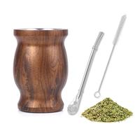 Tazze Mate Isolamento Termico per Bevande: 230ml Colore Delle Venature del Legno Set Yerba Mate con Paglia e Spazzola - Tè Caffè Latte Succo