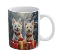 Tazze Mug Dog Christmas Smiling West Highland White Terrier Dog Statement Tazze Da Caffè Con Manico Tazza Colazione Porcellana Per Thè Quotidiano Anniversario