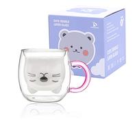 Tazze per gatti carine con manico Carino tazze gatto Tazza da tè e caffè Tazzine da caffè in vetro isolante a doppia parete Vetro 250ml Regalo della tazza di latte per il compleanno San Valentino