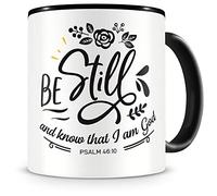Tazze Samunshi® Christliche Glaubens, Ceramica, nero/nero, Be Still And Know That I Am God 300ml