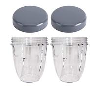 Tazze spremiagrumi 2 bicchieri, ricambi compatibili con Nutribullet 600 W/900 W, bicchiere di ricambio per frullatore 18 once con coperchi(2 confezioni)