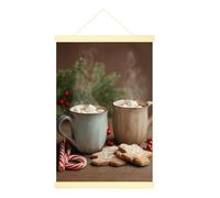 Tazze su tela da appendere alla parete, accogliente biscotto rustico Candy Cane Natale marrone poster da appendere alla parete college dormitorio soggiorno decorazione 50 x 71 cm