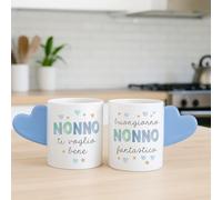 Tazzina Caffè Nonni Assortita - Variante Nonno o Nonna con Manico a Cuore e Frasi Affettuose, Idea Regalo Originale per Festa dei Nonni e Compleanni (Nonno)