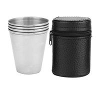 Tazzine caffe, 4 tazze portatili in acciaio inossidabile con custodia per il trasporto in pelle nera, set di tazze infrangibili e resistenti per campeggio, viaggi, all'aperto(Medium)