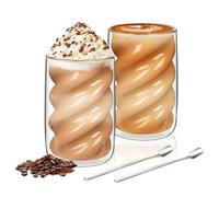 Tazzine Caffe Vetro a Doppia Parete,350 ml,Set da 2,con 2 Cucchiai, Tazzine da Caffè in Vetro a Doppia Parete in Vetro Borosilicato, Tazze Cappuccino Isolata,tazza da caffè ghiacciato,Tazza da Tè