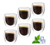 Tazzine da caffè a doppia parete, 80 ml, set da 6 bicchieri da espresso, in vetro termico, per cappuccino, tè, tè freddo, latte, succo, iced americano
