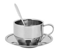 Tazzine da caffè e piattini con cucchiai, set di tazze da caffè espresso in acciaio inossidabile antiscottatura