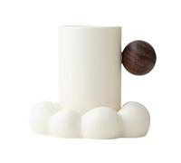 Tazzine da caffè espresso in ceramica da 280 ml con manico in legno e base a forma di nuvola per caffè tè e latte lavabili in lavastoviglie,B