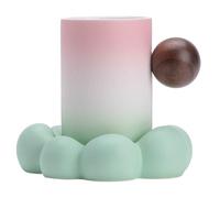 Tazzine da caffè espresso in ceramica da 280 ml con manico in legno e base a forma di nuvola per caffè tè e latte lavabili in lavastoviglie,A