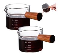 Tazzine per caffè espresso 2 pezzi Bicchieri per caffè espresso Misurino da 100 ml Bicchieri trasparenti in scala Oz/ML con 2 beccucci a V ＆ Manico in legno per versare