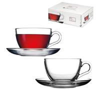 Tazzine thè vetro trasparente con piattino basic 238 ml set 6 pezzi - Pasabahce