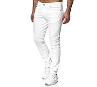 Tazzio Jeans da motociclista in denim da uomo - Look Destroy - Slim Fit 16517, bianco, 40W x 30L