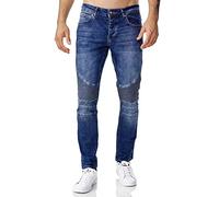 Tazzio Jeans da motociclista in denim da uomo - Look Destroy - Slim Fit 16517, blu, 30W x 32L