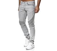 Tazzio Jeans da motociclista in denim da uomo - Look Destroy - Slim Fit 16517, grigio, 40W x 32L