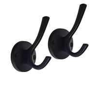 TBADEWOQI Coat Hooks Wall Mounted,2 Pack Big Heavy Duty Dual with Screws Robe Rustic Utility for Hanging Towel Hat Cup Key, Hook Storage Rack(Black)