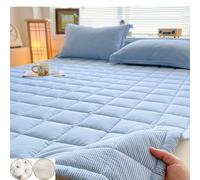 TBATM Materasso Pieghevole in Cotone per Camera da Letto Tatami con 4 Elastici, Copriletto Trapuntato Singolo Doppio King Size A Righe Semplici, Leggero per Tutte Le Stagioni,Blue a,90x200cm