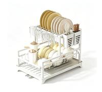 TBATM Stoccaggio Lavello da Cucina con Supporto per Utensili e Vaschetta Raccogligoccia, per Ordinare Tutta la Stoviglieria Quotidiana nella Cucina della Casa,Bianca