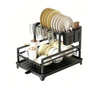 TBATM Stoccaggio Lavello da Cucina con Supporto per Utensili e Vaschetta Raccogligoccia, per Ordinare Tutta la Stoviglieria Quotidiana nella Cucina della Casa,Nero