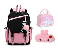 TBAVNOSY 3 zaini con borsa per il pranzo e portapenne, per la scuola, con porta di ricarica USB (stile 1, rosa)
