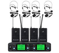 Tbaxo Sistema di microfoni wireless a 4 canali, 4 cuffie e 4 microfoni lavalier con risvolto, 4 microfoni dinamici UHF per conferenze, riunioni, karaoke, feste, matrimoni, chiesa