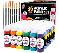 TBC Colori Acrilici 36 x 60 ml con 10 pennelli Vernice Acrilica ad Asciugatura Rapida - Resistente all'acqua e alla luce - Per pietra, Ceramica, Legno, Tela - Per Artisti, Principianti e Bambini