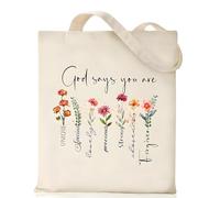 TBCDS 1 Pezzo Borsa per la spesa riutilizzabile, borsa di stoffa pieghevole con stampa cristiana, regalo cristiano per donna, ideale per chiesa, preghiera e uso quotidiano (34x38 cm)